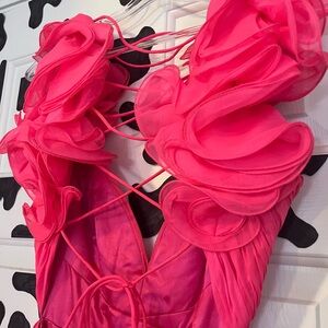 RUFFLE TIERED CUT-OUT CHIFFON GOWN